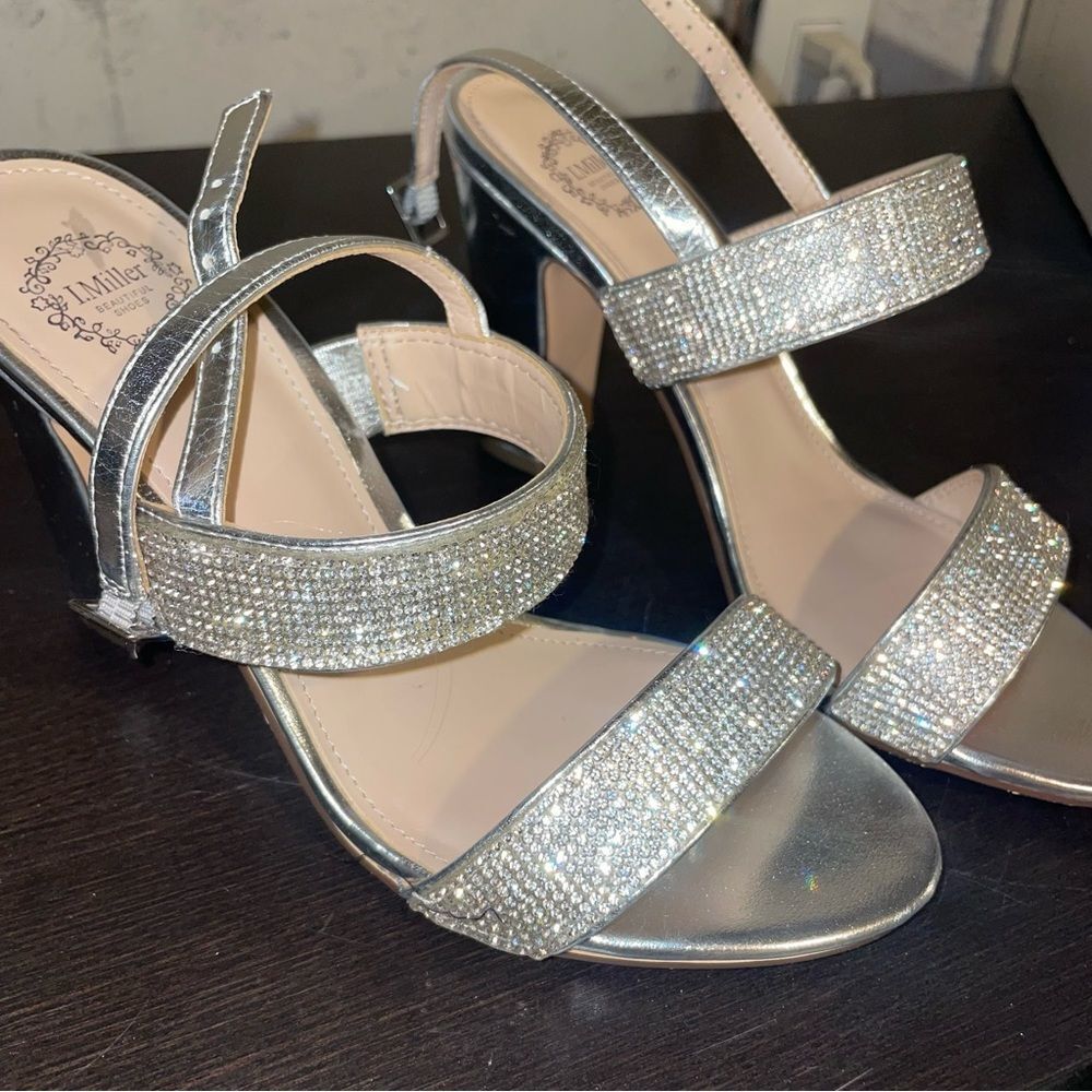 L. Miller Diamond Sparkle Sandal Block Open Toe Heels - Picture 2 of 5